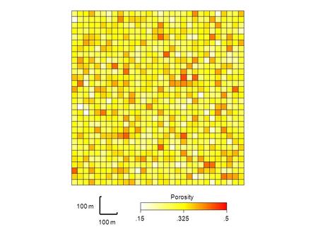 Porosity.15.5.325 100 m. Field variables are constant in space (homogeneous) by default. Click + to expand, then to select options. Porosity is 30% throughout.