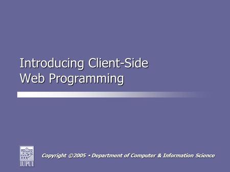 Copyright ©2005  Department of Computer & Information Science Introducing Client-Side Web Programming.