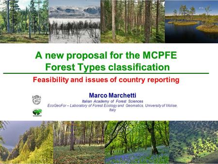 A new proposal for the MCPFE Forest Types classification Marco Marchetti Italian Academy of Forest Sciences EcoGeoFor – Laboratory of Forest Ecology and.