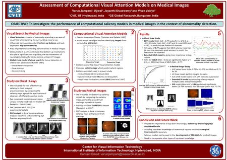 Assessment of Computational Visual Attention Models on Medical Images Varun Jampani 1, Ujjwal 1, Jayanthi Sivaswamy 1 and Vivek Vaidya 2 1 CVIT, IIIT Hyderabad,