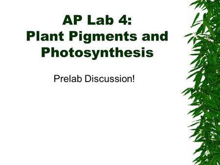 AP Lab 4: Plant Pigments and Photosynthesis Prelab Discussion!