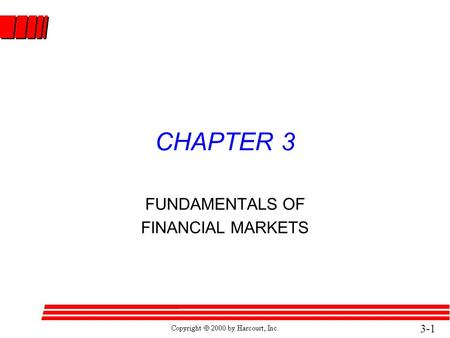 3-1 CHAPTER 3 FUNDAMENTALS OF FINANCIAL MARKETS. 3-2 Examples of Capital Market Claims l Corporate Stock l Bonds l Mortgages.