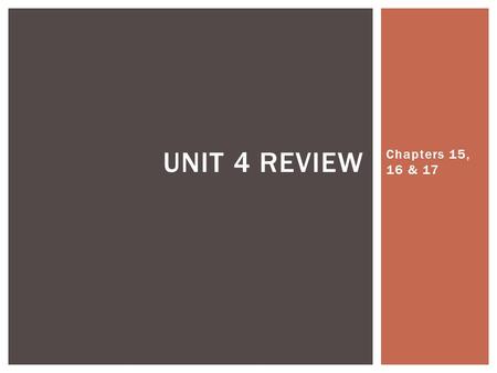 Chapters 15, 16 & 17 UNIT 4 REVIEW.  Shift of power from the East (China & India) to the West (Europe)  Decline of major civilizations  Aztecs & Incas.