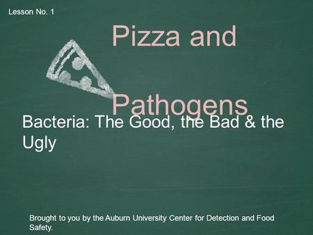 Pizza and Pathogens Bacteria: The Good, the Bad & the Ugly Brought to you by the Auburn University Center for Detection and Food Safety. Lesson No. 1.