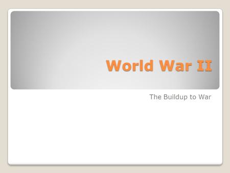 World War II The Buildup to War. Germany’s Adolf Hitler Germany-unstable democratic government, violence, and resentment are building. They owe allies.