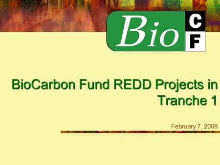 BioCarbon Fund REDD Projects in Tranche 1 BioCarbon Fund REDD Projects in Tranche 1 February 7, 2008.