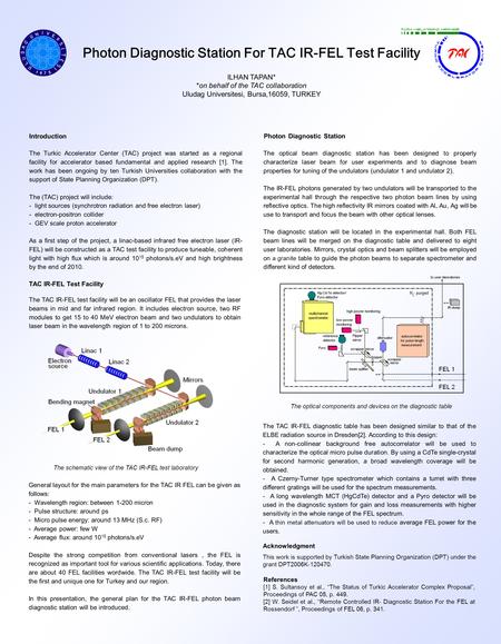 Photon Diagnostic Station For TAC IR-FEL Test Facility ILHAN TAPAN* *on behalf of the TAC collaboration Uludag Universitesi, Bursa,16059, TURKEY References.