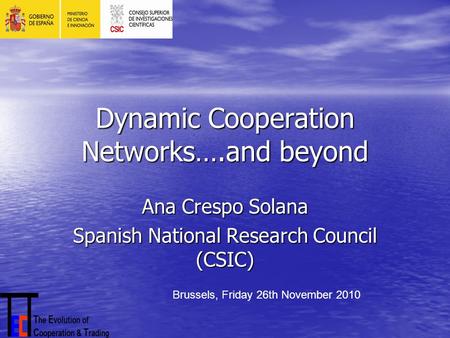 Dynamic Cooperation Networks….and beyond Ana Crespo Solana Spanish National Research Council (CSIC) Brussels, Friday 26th November 2010.