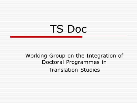 TS Doc Working Group on the Integration of Doctoral Programmes in Translation Studies.