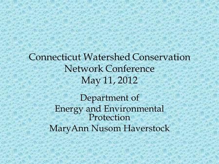 Connecticut Watershed Conservation Network Conference May 11, 2012 Department of Energy and Environmental Protection MaryAnn Nusom Haverstock.