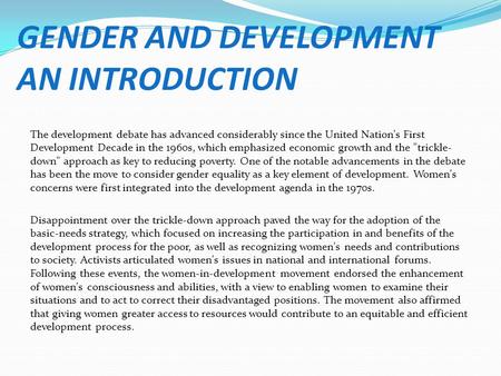 GENDER AND DEVELOPMENT AN INTRODUCTION