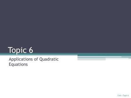 Applications of Quadratic Equations