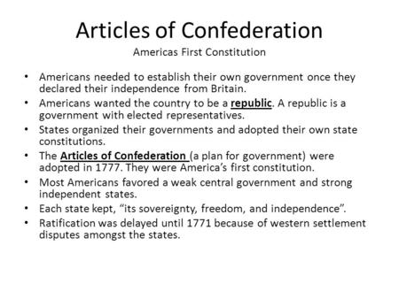 Articles of Confederation Americas First Constitution