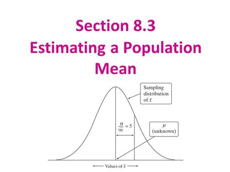 Section 8.3 Estimating a Population Mean. Section 8.3 Estimating a Population Mean After this section, you should be able to… CONSTRUCT and INTERPRET.