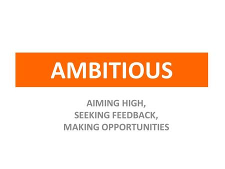 AMBITIOUS AIMING HIGH, SEEKING FEEDBACK, MAKING OPPORTUNITIES.