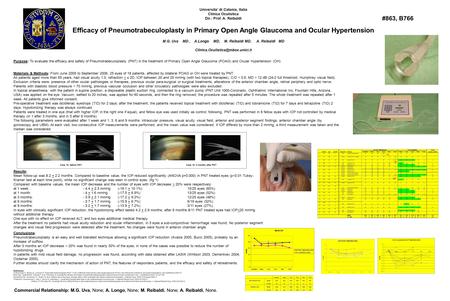 Universita’ di Catania, Italia Clinica Oculistica Dir.: Prof. A. Reibaldi Purpose: To evaluate the efficacy and safety of Pneumotrabeculoplasty (PNT) in.