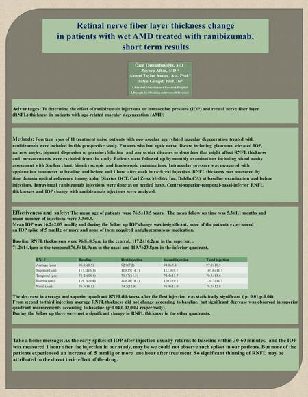 Retinal nerve fiber layer thickness change in patients with wet AMD treated with ranibizumab, short term results Advantages: To determine the effect of.