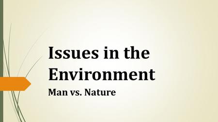 Issues in the Environment Man vs. Nature. Rules  Respect teacher and classmates  Come to class on time and prepared  No electronics!  Use English!