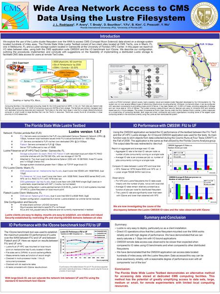 Wide Area Network Access to CMS Data Using the Lustre Filesystem J. L. Rodriguez †, P. Avery*, T. Brody †, D. Bourilkov *, Y.Fu *, B. Kim *, C. Prescott.