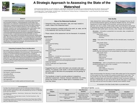 A Strategic Approach to Assessing the State of the Watershed Abstract A watershed assessment is essential for evaluating watershed health and ecosystem.