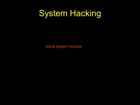 System Hacking Active System Intrusion. Aspects of System Hacking System password guessing Password cracking Key loggers Eavesdropping Sniffers Man in.