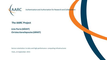 Authentication and Authorisation for Research and Collaboration Licia Florio (GÉANT) Christos Kanellopoulos (GRNET) Service orientation.