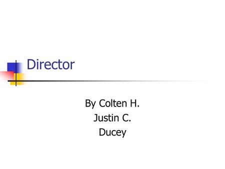 Director By Colten H. Justin C. Ducey. Career Information Salary – $20,000 per year to $500,000 per film. Education/Training – Film School i.e. New York.