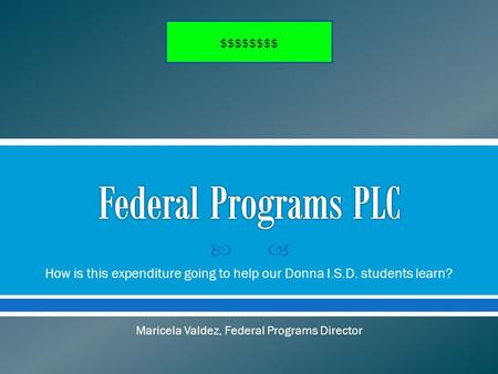  How is this expenditure going to help our Donna I.S.D. students learn? Maricela Valdez, Federal Programs Director $$$$$$$$