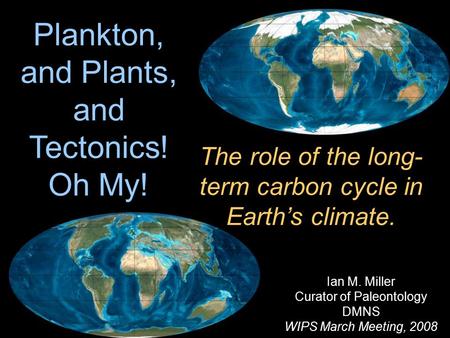 Ian M. Miller Curator of Paleontology DMNS WIPS March Meeting, 2008 Plankton, and Plants, and Tectonics! Oh My! The role of the long- term carbon cycle.