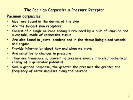 The Pacinian Corpuscle: a Pressure Receptor