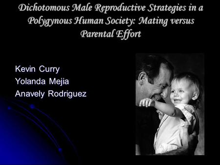 Dichotomous Male Reproductive Strategies in a Polygynous Human Society: Mating versus Parental Effort Kevin Curry Yolanda Mejia Anavely Rodriguez.