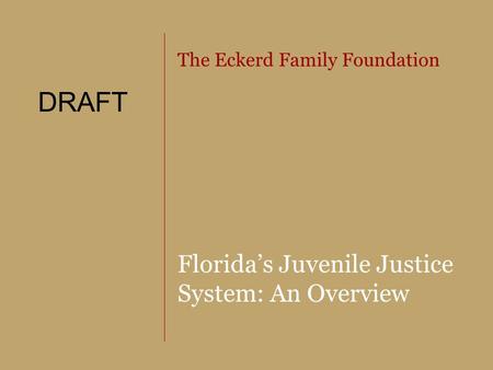 The Eckerd Family Foundation Florida’s Juvenile Justice System: An Overview DRAFT.