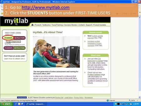1.Go to  2.Click the STUDENTS button under FIRST-TIME USERS 1.Go to