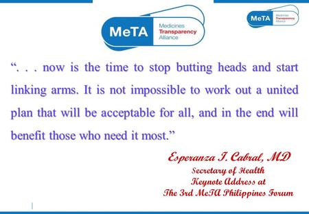 “... now is the time to stop butting heads and start linking arms. It is not impossible to work out a united plan that will be acceptable for all, and.