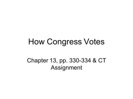 How Congress Votes Chapter 13, pp. 330-334 & CT Assignment.