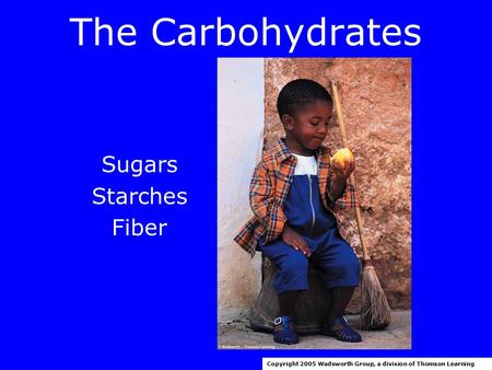 The Carbohydrates Sugars Starches Fiber Copyright 2005 Wadsworth Group, a division of Thomson Learning.