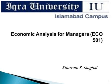 Khurrum S. Mughal 1 Economic Analysis for Managers (ECO 501)