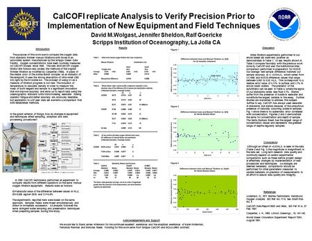 CalCOFI replicate Analysis to Verify Precision Prior to Implementation of New Equipment and Field Techniques David M.Wolgast, Jennifer Sheldon, Ralf Goericke.