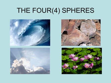 THE FOUR(4) SPHERES HYDROSPHERE LITHOSPHERE ATMOSPHERE.