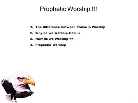 1.The Difference between Praise & Worship 2.Why do we Worship God…? 3.How do we Worship ?? 4.Prophetic Worship Prophetic Worship !!! 1.