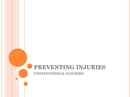 PREVENTING INJURIES UNINTENTIONAL INJURIES. Before 1970, psychologist referred to unintentioanl injuries as “accidents” During the 1970s and 1980s, physician.