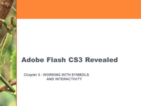 Adobe Flash CS3 Revealed Chapter 3 - WORKING WITH SYMBOLS AND INTERACTIVITY.