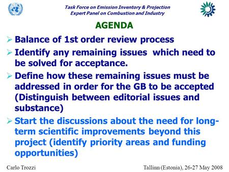 Task Force on Emission Inventory & Projection Expert Panel on Combustion and Industry Tallinn (Estonia), 26-27 May 2008Carlo Trozzi  Balance of 1st order.