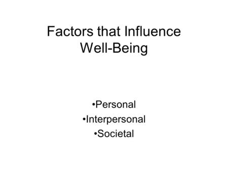 Factors that Influence Well-Being Personal Interpersonal Societal.