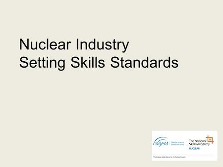 Nuclear Industry Setting Skills Standards. Industry Standard Training and Qualifications NITF + Qualifications + Industry training standards Skills Standards.