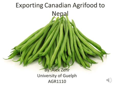 Exporting Canadian Agrifood to Nepal By: Alex Zehr University of Guelph AGR1110.