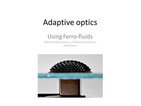 Adaptive optics Using Ferro-fluids Mathieu De Goer-de Herve and Raphael-David Lasseri (ENS Cachan)