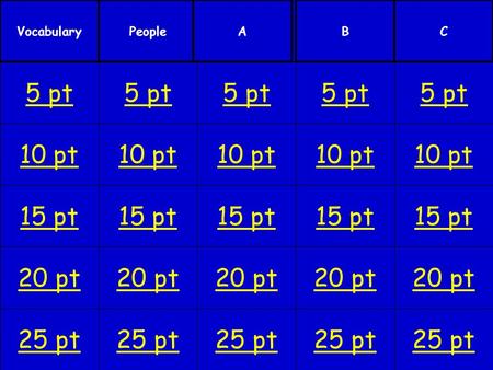 10 pt 15 pt 20 pt 25 pt 5 pt 10 pt 15 pt 20 pt 25 pt 5 pt 10 pt 15 pt 20 pt 25 pt 5 pt 10 pt 15 pt 20 pt 25 pt 5 pt 10 pt 15 pt 20 pt 25 pt 5 pt VocabularyPeopleABC.