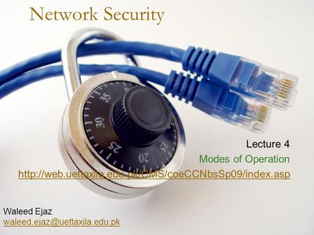 Network Security Lecture 4 Modes of Operation  Waleed Ejaz