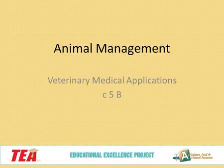 Animal Management Veterinary Medical Applications c 5 B.